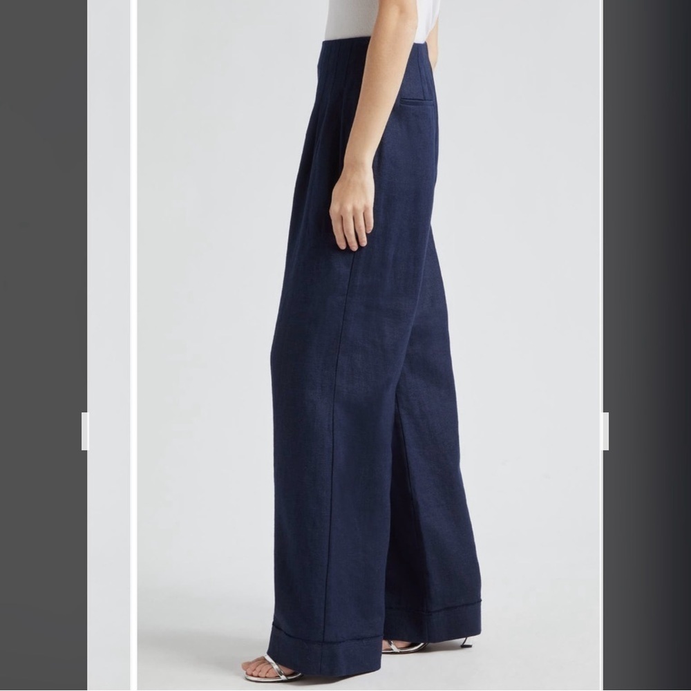 Ramy Brook Dalia Pleated Wide Leg Pants in Spring Navy Size 0 - Picture 5 of 11